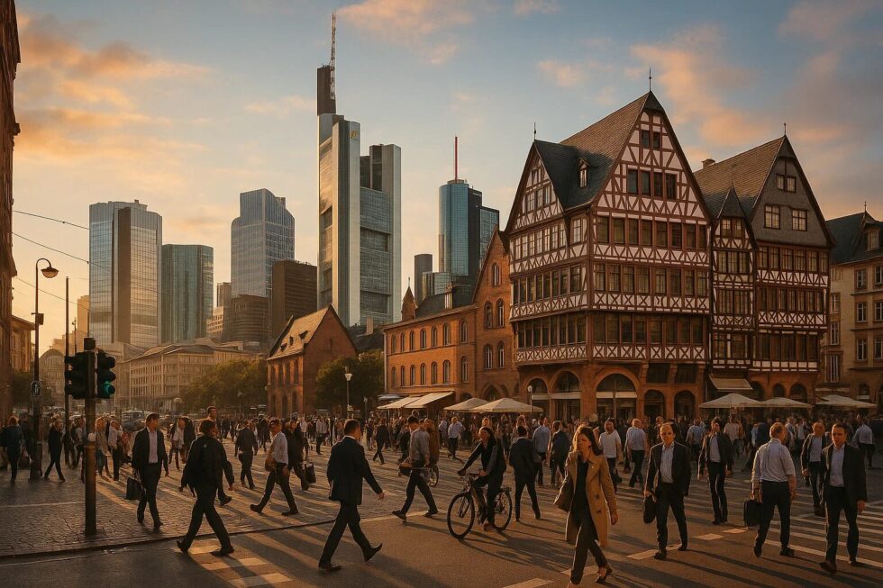 Frankfurt: Stadt der Finanzen, in der Privatsphäre geschätzt, Soziale Medien gemieden, aber FKK (gemeinsame Nacktsaunen) praktiziert wird. Kulturelle Besonderheiten.