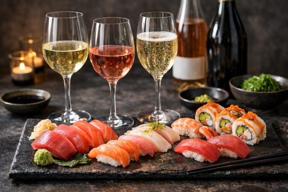 Sushi und Wein perfekt kombinieren: Sommelier Junus Halik zeigt in der Genussakademie Frankfurt, welche europäischen Weine am besten zu Sushi harmonieren.