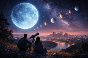 Himmelsereignisse 2026: Erleben Sie die Sonnenfinsternis am 12. August in Frankfurt, Supermonde und Polarlichter. Alle Standorte, Termine und Tipps f&uuml;r Hessen.