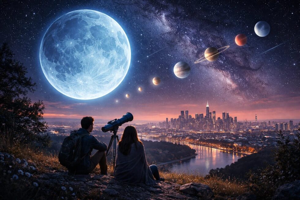 Himmelsereignisse 2026: Erleben Sie die Sonnenfinsternis am 12. August in Frankfurt, Supermonde und Polarlichter. Alle Standorte, Termine und Tipps für Hessen.