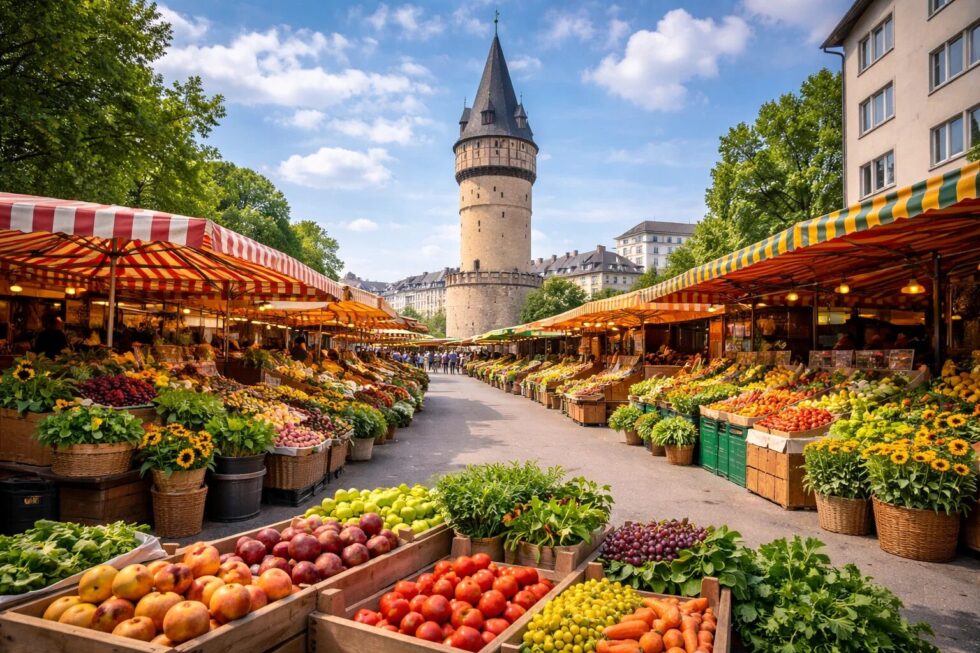 Alles zum Wochenmarkt an der Bockenheimer Warte: Öffnungszeiten (Donnerstags 9-19 Uhr), Preise für regionale Waren, Parken und Gastro-Tipps für 2026