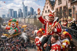 Frankfurt feiert Fastnacht 2026: Rathaussturm, Rekordumzug mit 179 Nummern und Kreppelkaffee im R&ouml;mer. Erfahren Sie alles zum n&auml;rrischen Wochenende mit Mike Josef.
