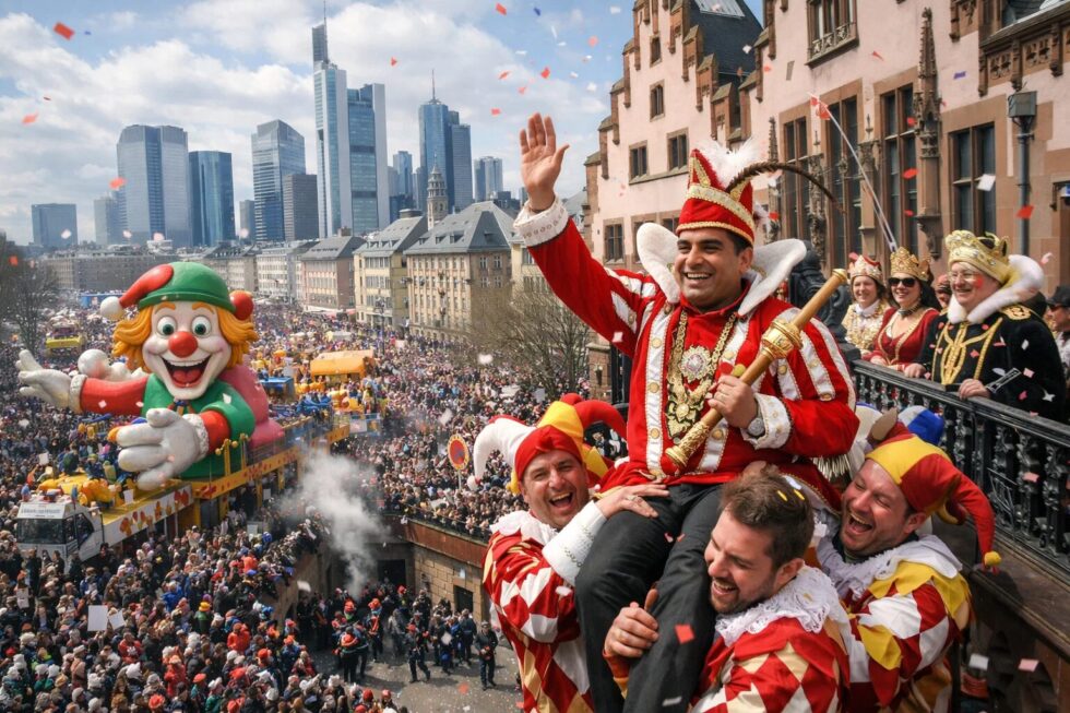 Frankfurt feiert Fastnacht 2026: Rathaussturm, Rekordumzug mit 179 Nummern und Kreppelkaffee im Römer. Erfahren Sie alles zum närrischen Wochenende mit Mike Josef.