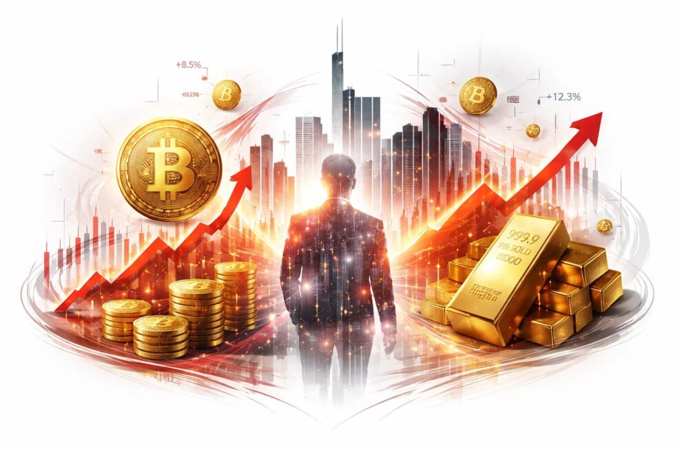 Aktuelle Preise für Gold und Kryptowährungen in Frankfurt (Februar 2026). Goldpreis bei 136.586 €/kg, Bitcoin bei 52.599 €. Marktbericht, Steuern und BaFin-Regeln