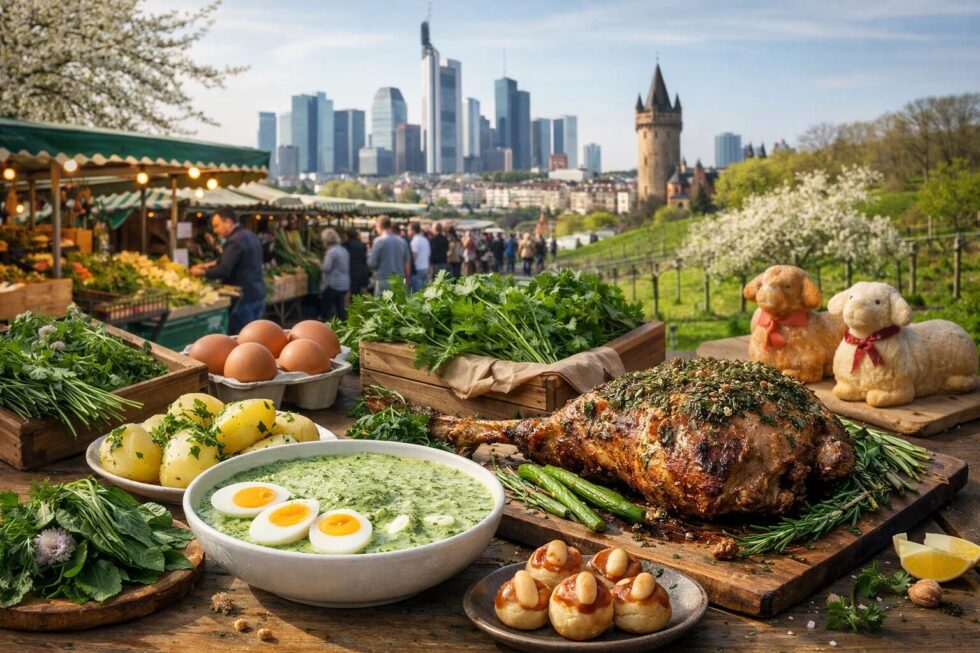 Entdecken Sie die kulinarischen Ostertraditionen Frankfurts 2026. Von der echten Grünen Soße bis zum Lammbraten: Rezepte, Preise und die besten Restaurant-Empfehlungen für Ihr Osterfest am Main