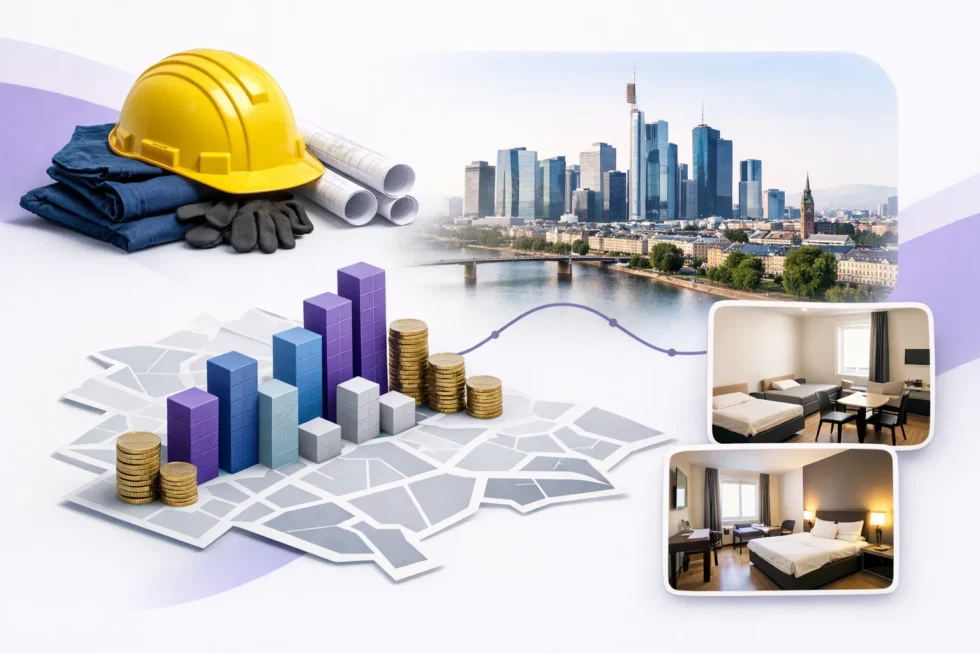 Übernachtungsmöglichkeiten Frankfurt am Main 2026: Unterkunft Frankfurt Preise, Monteurzimmer Frankfurt und Tipps für Arbeitskräfte. Wie Sie schnell günstige Unterkunft Frankfurt finden und Kosten sparen.