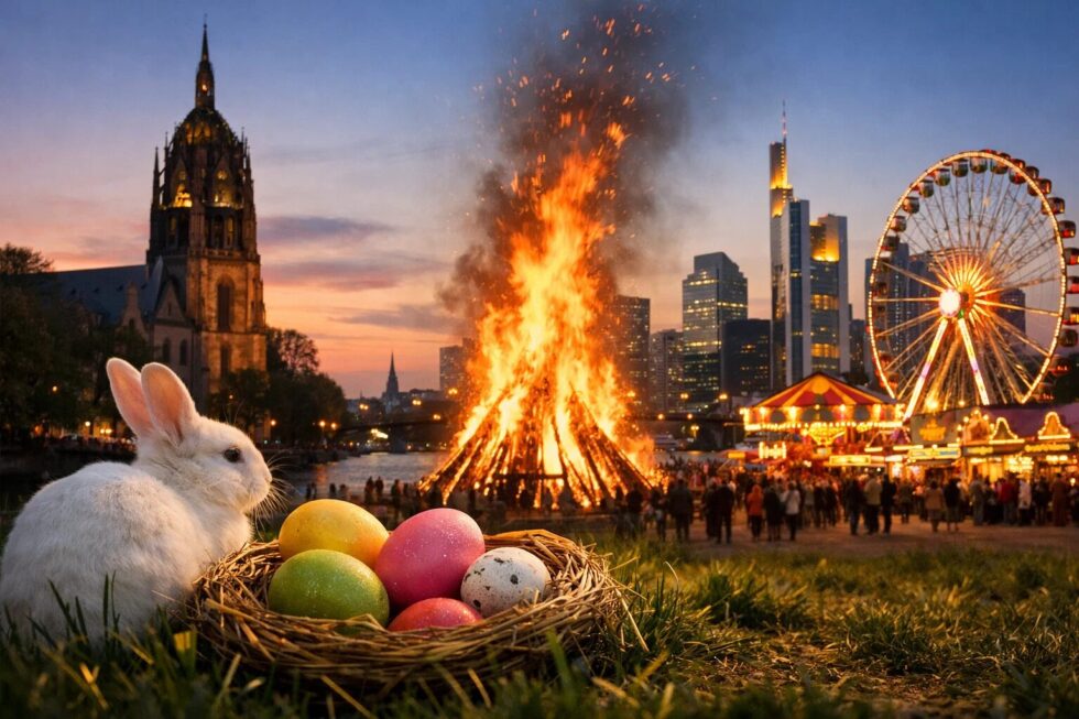 Entdecken Sie Ostern 2026 in Frankfurt: Stadtgeläute am Karsamstag, Osterfeuer am Riedberg, Dippemess & Street Food. Erhalten Sie Experten-Tipps für Termine, Anreise und Event-Highlights