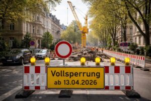 Vollsperrung der Ulmenstra&szlig;e im Frankfurter Westend ab 13.04.2026. Infos zu Umleitungen &uuml;ber Niedenau, Parkverboten und Kranarbeiten f&uuml;r Anwohner und Pendler.