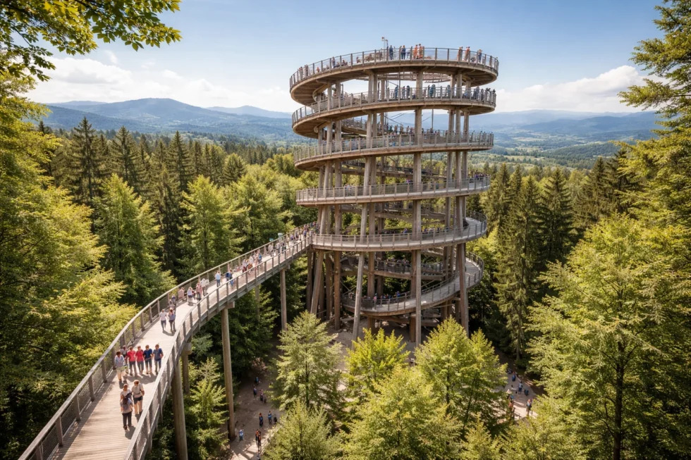 Entdecken Sie den Baumwipfelpfad Elsass: 1.050 Meter Naturerlebnis, 29 Meter hoher Aussichtsturm & 360°-Panorama. Nur 2,5 Std. von Frankfurt entfernt. Jetzt Tickets für 2026 sichern!