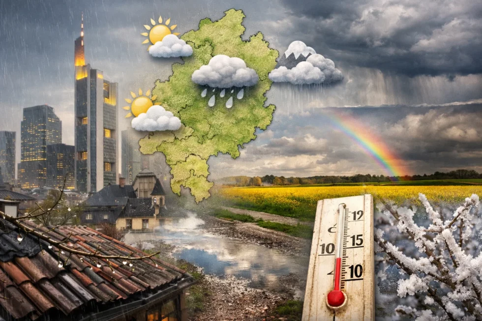 Wetter morgen 14 April in Frankfurt und Hessen bringt Wolken, Schauer und 10–15°C, da der DWD eine stabile Westlage mit kühler Atlantikluft und wechselhaftem Aprilwetter bestätigt