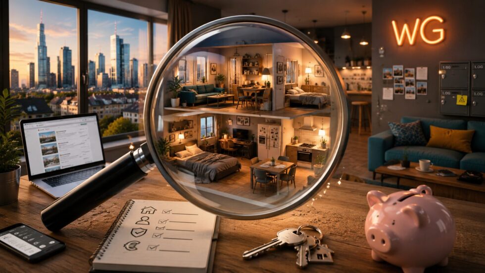 WG in Frankfurt finden 2026: Preise, Stadtteile, Betrugsfallen, Bewerbung, SCHUFA, Zwischenmiete und Plattformen. So funktioniert die WG-Suche in Frankfurt wirklich.